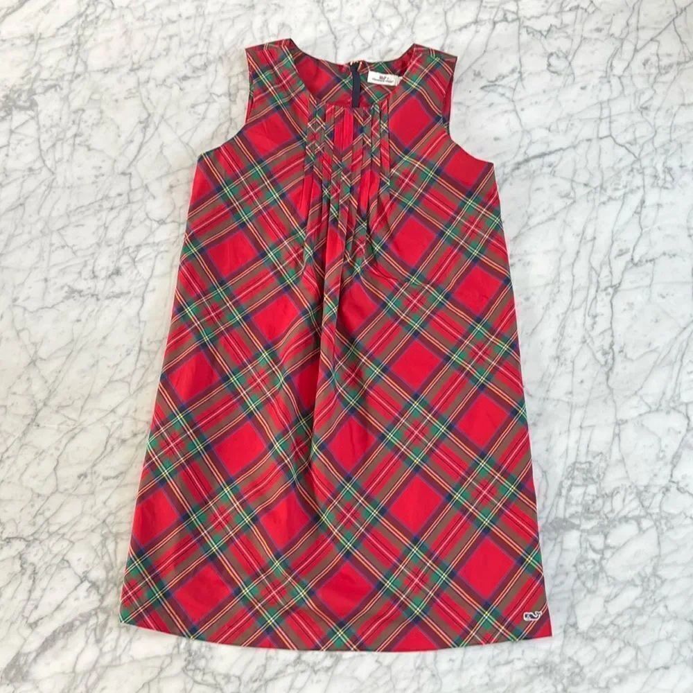 Vineyard Vines Plaid Pleated Top Shift Dress Sz 12